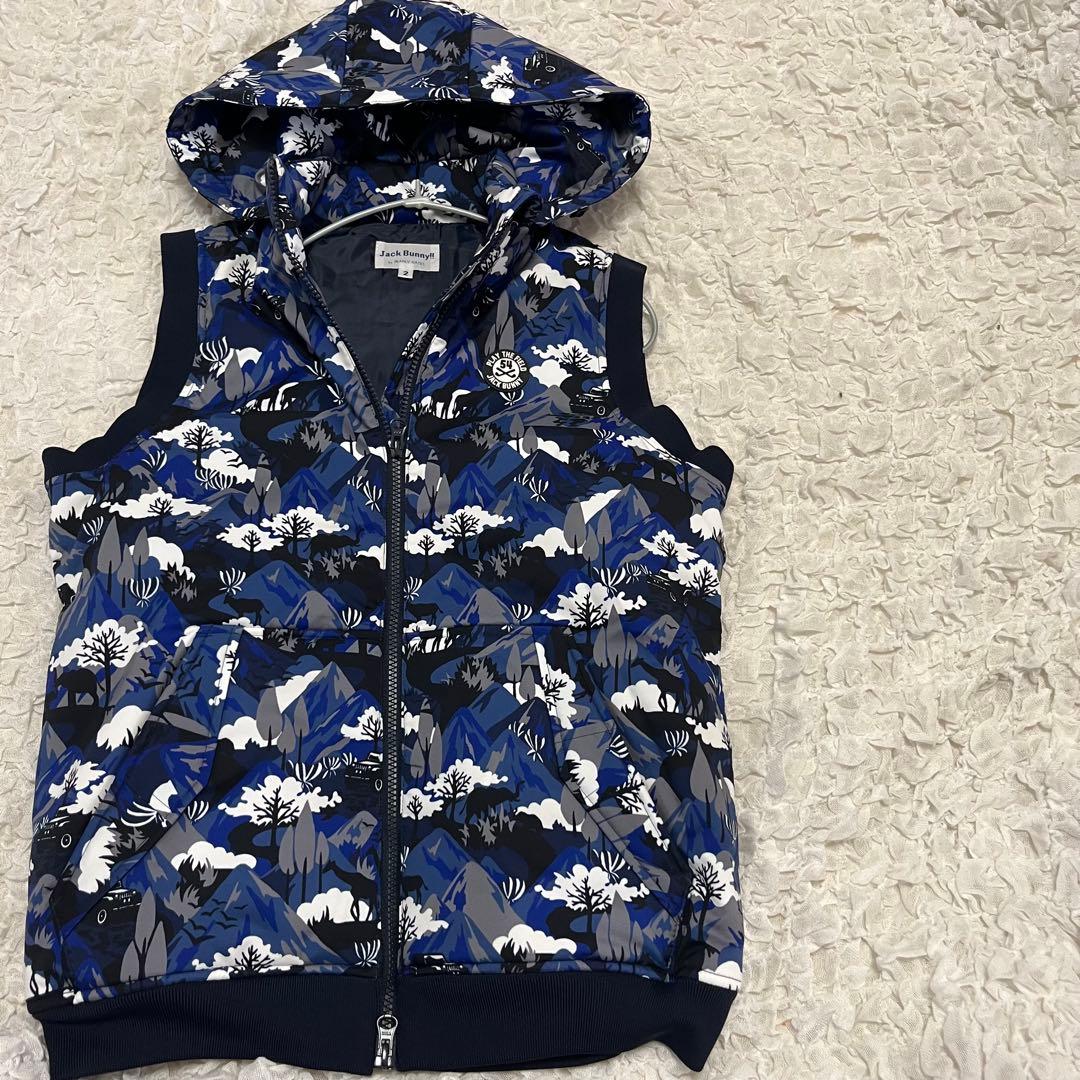 美品【ジャックバニー】2way 中綿入り フード ベスト 防寒 カモフラ ML