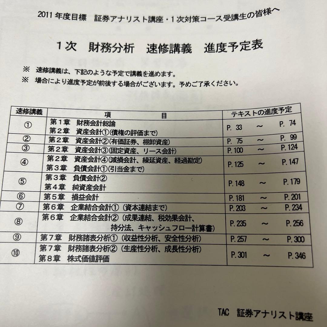 TAC 証券アナリスト講座 1次対策(2011年度目標)速修パックDVD講座
