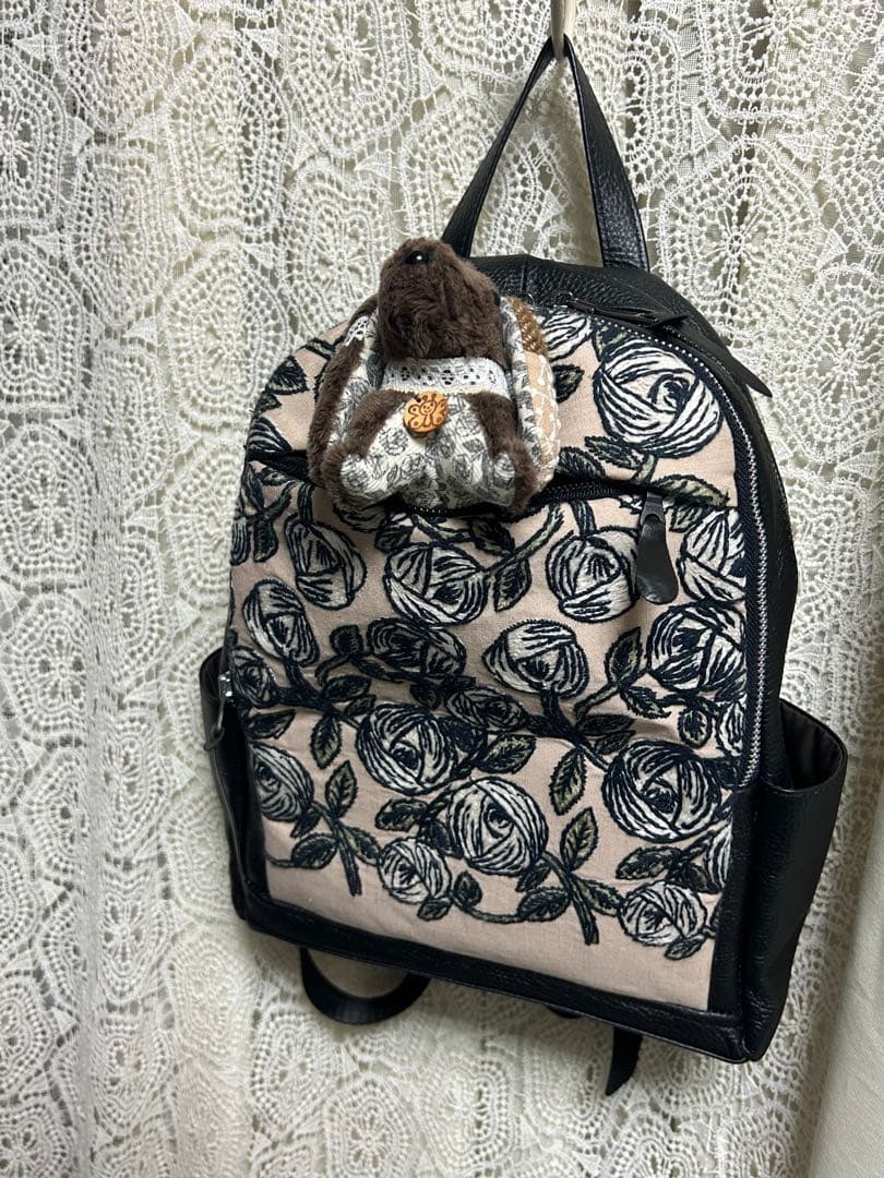 5909A ミナペルホネンハーフハンドメイドリュック　 rosy ピンクベージュ