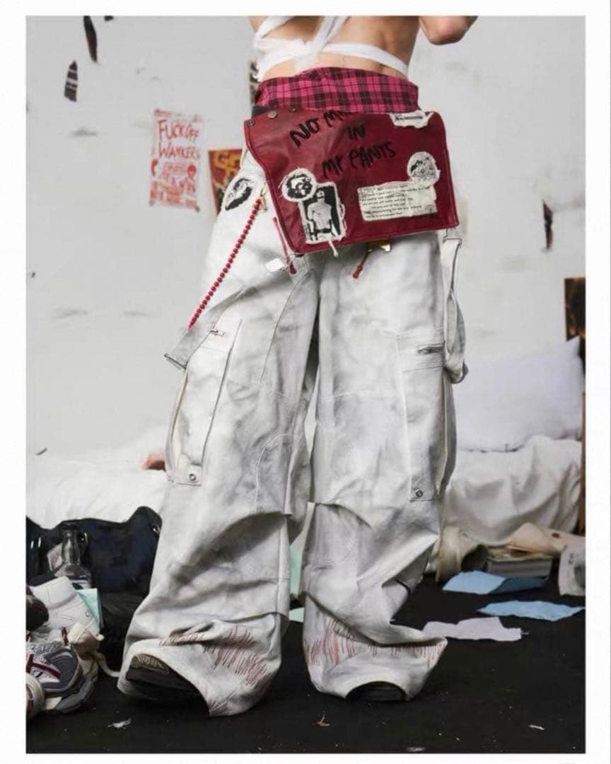 EMOBROTHER オーバーオール 取り外し可能　ホワイトカーゴパンツ