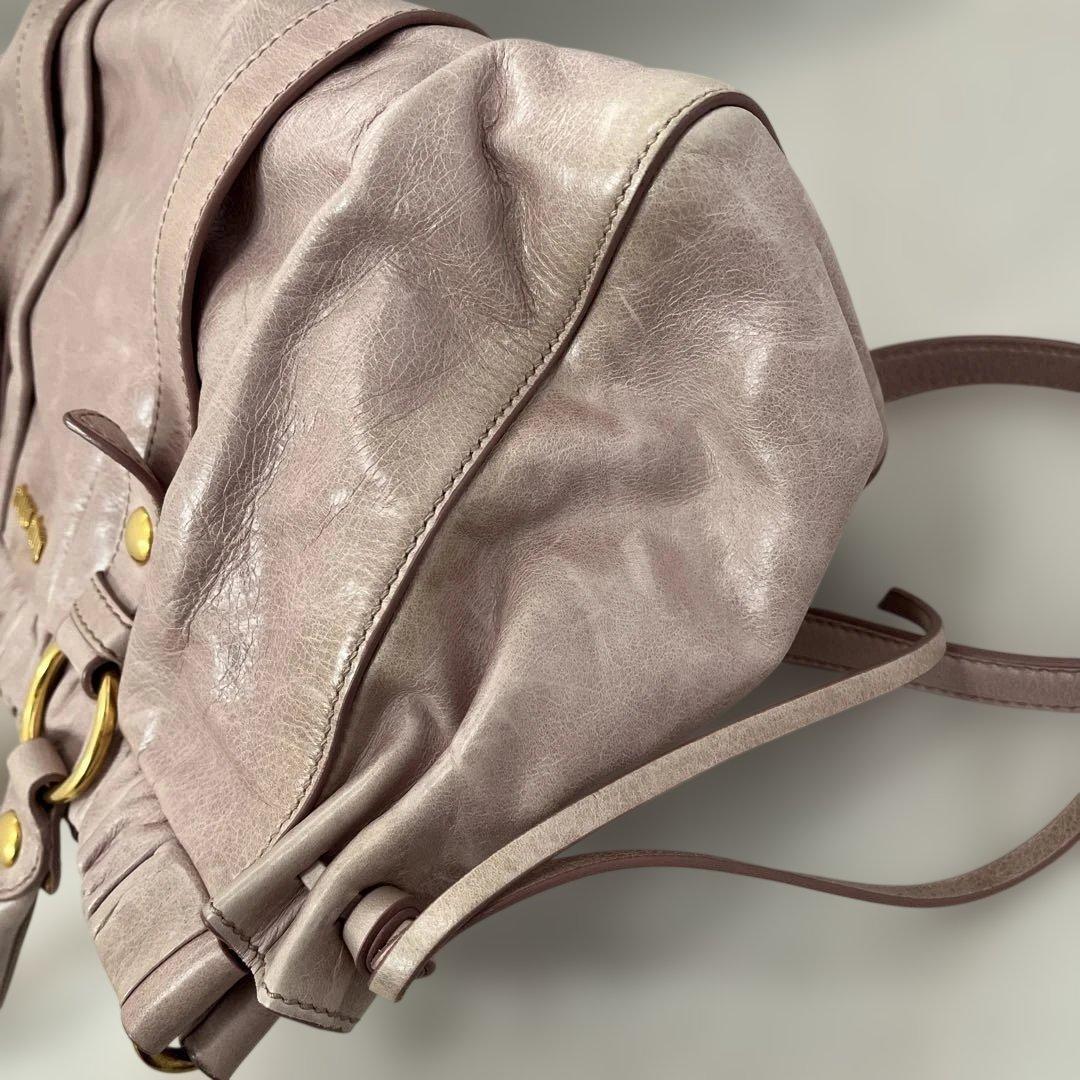 ミュウミュウ VITELLO LUX ショルダーバッグ　ピンク ベージュ