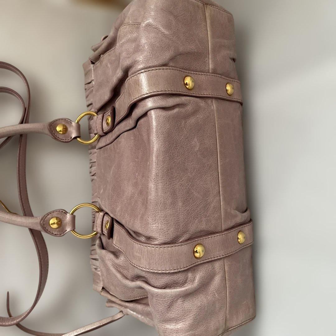 ミュウミュウ VITELLO LUX ショルダーバッグ　ピンク ベージュ