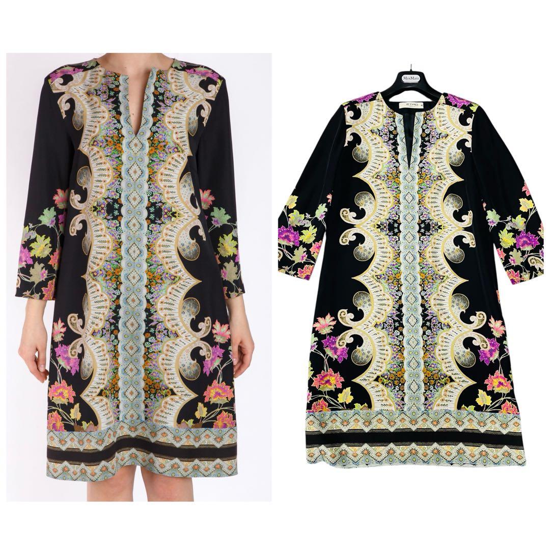 新品同様♡希少42サイズ✨エトロ　ETRO シルク 花柄　ワンピース ブラック