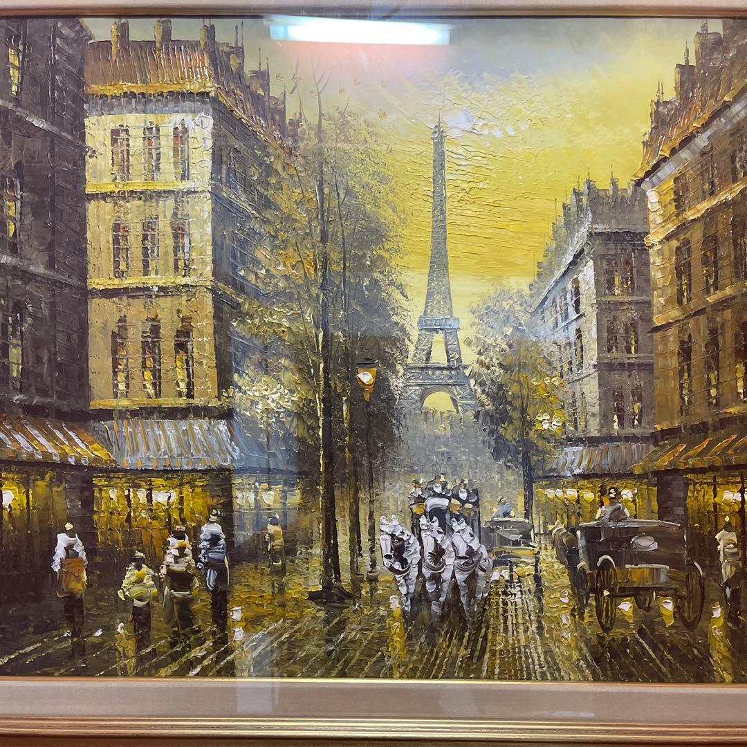 パリの街並み 油彩画 エッフェル塔　2セット