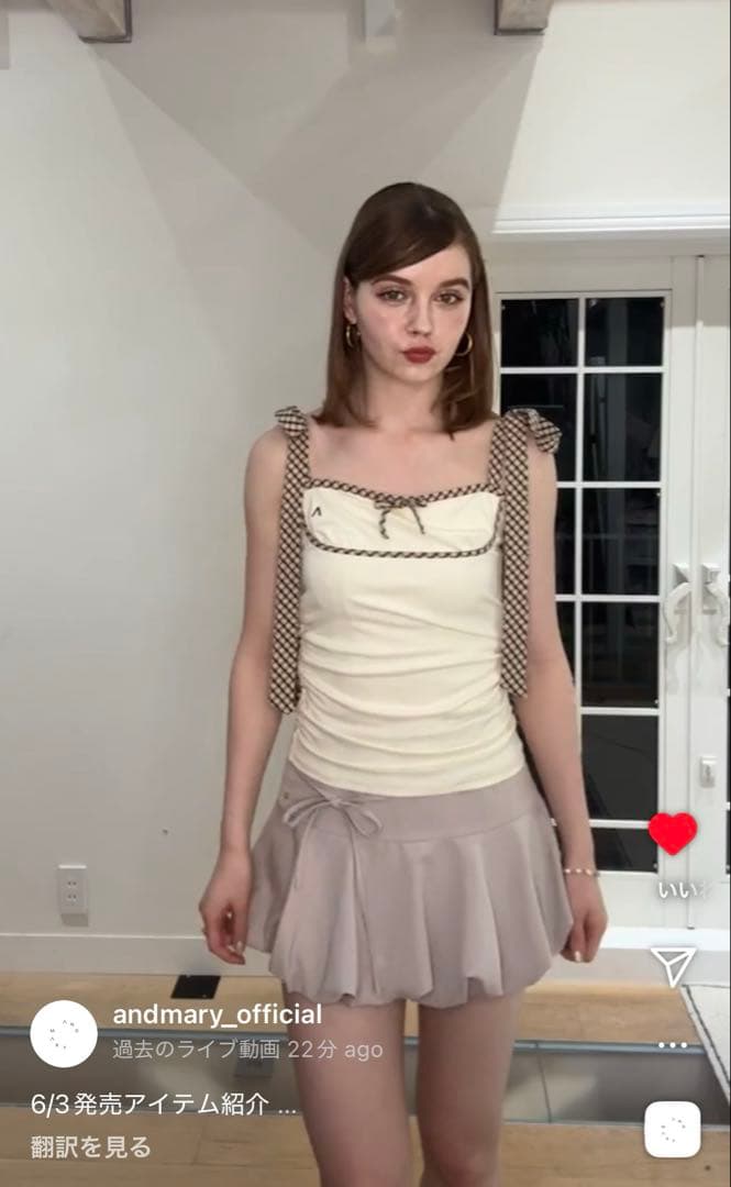 トップス andmary Alice check ribbon tops ivory F