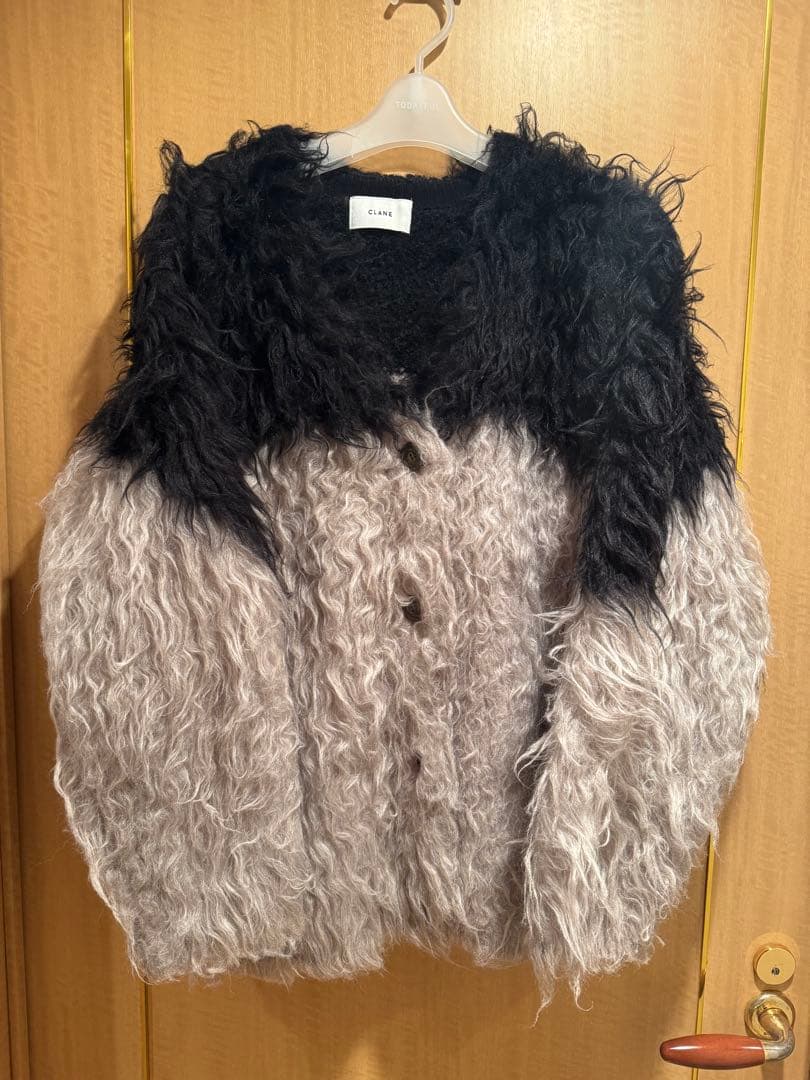 CLANE バイカラーシャギーニットカーディガン