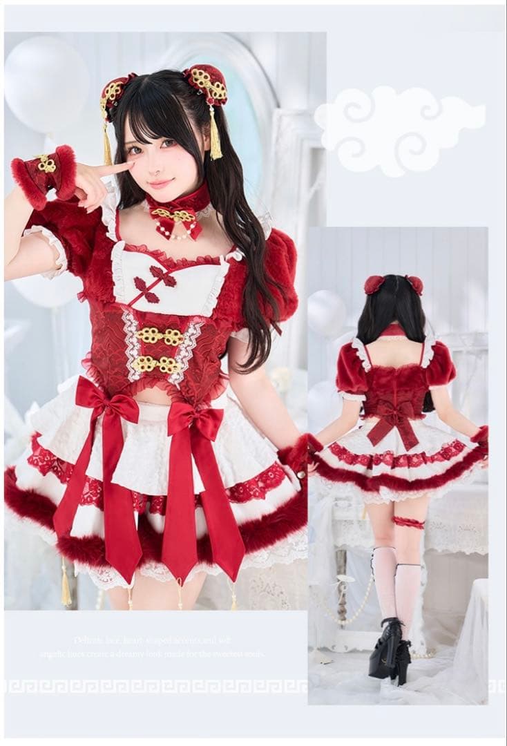 可愛い赤と白のチャイナドレス風コスプレ衣装