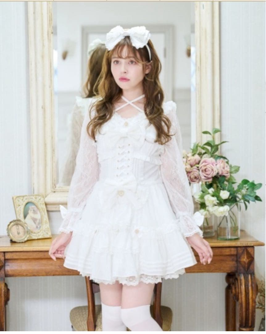 lizlisa フロントティアードシフォンワンピース　ホワイト