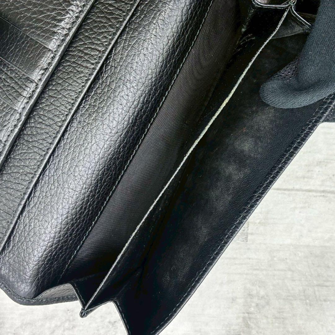 美品 グッチ GGキャンバス Wホック 長財布 折り財布 金具 型押し ブラック