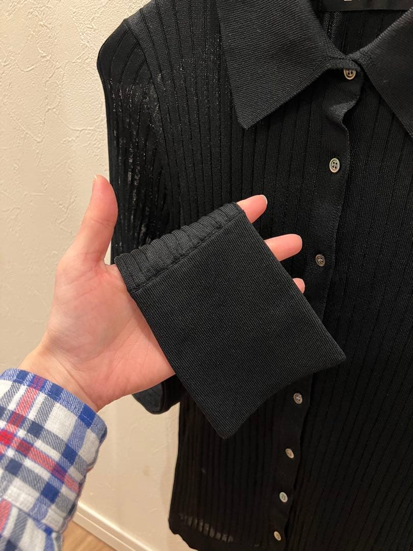 未使用LOUNIE アセテートリブ襟付きリブカーディガン アセテートリブルーニィ