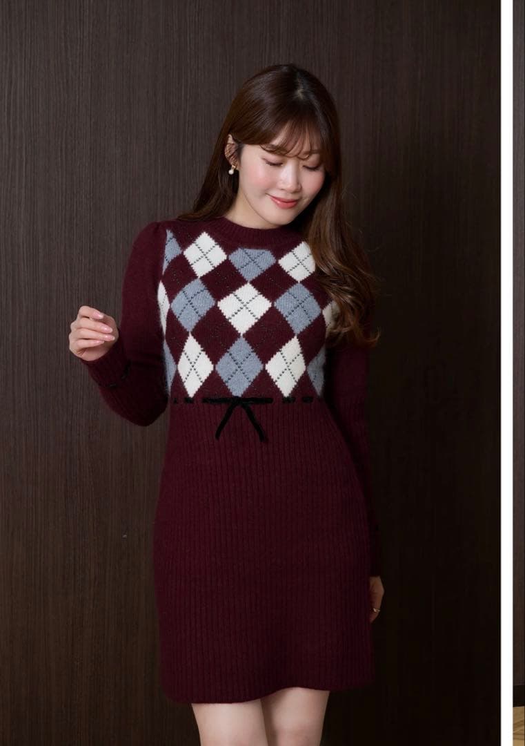 ワンピース Herlipto Moor Argyle Ribbon Knit Dress