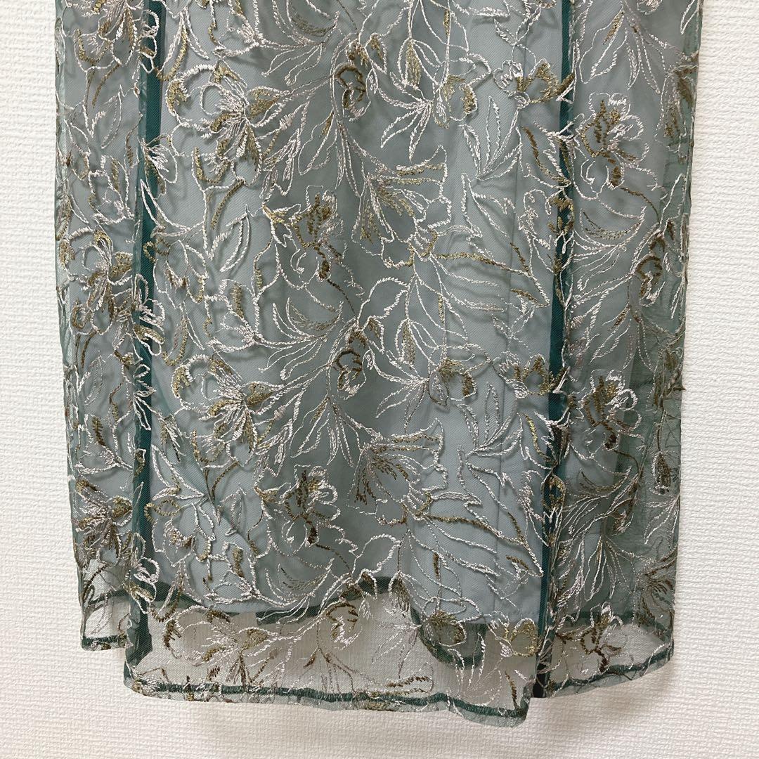 美品　人気　カナ　花柄刺繍 レースボレロ キャミワンピース ２点セット　グリーン