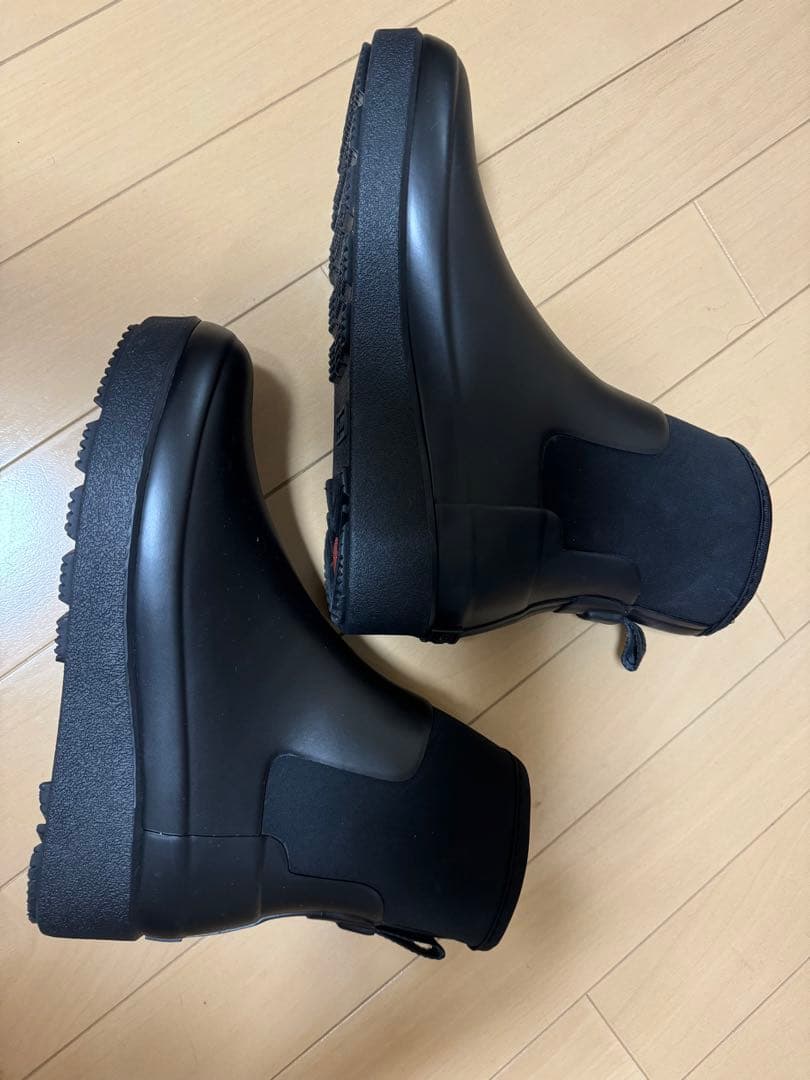 HUNTER 黒 ショートブーツ 防水 ゴム製 滑り止め付き24センチ