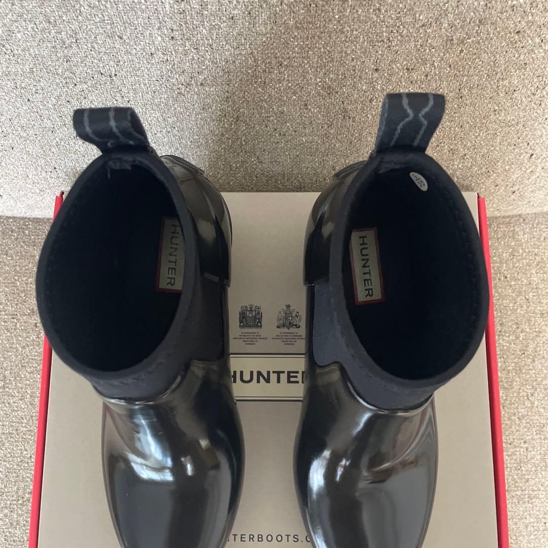 HUNTER ブラック ショート レインブーツ ヒール約7cm 現行品