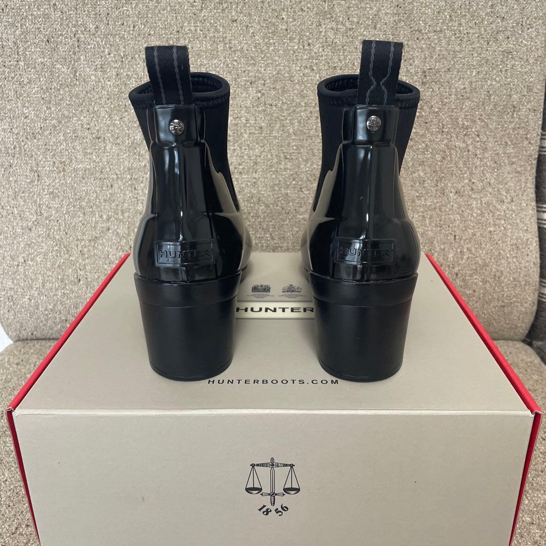HUNTER ブラック ショート レインブーツ ヒール約7cm 現行品