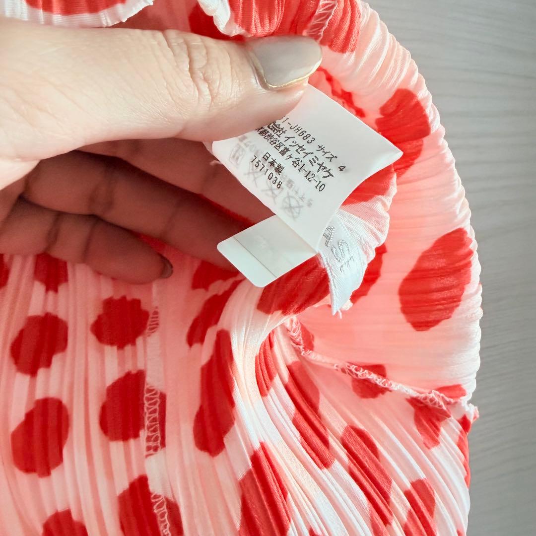 プリーツプリーズ　チュニック　トップス　ドット柄　美品　蛍光オレンジ