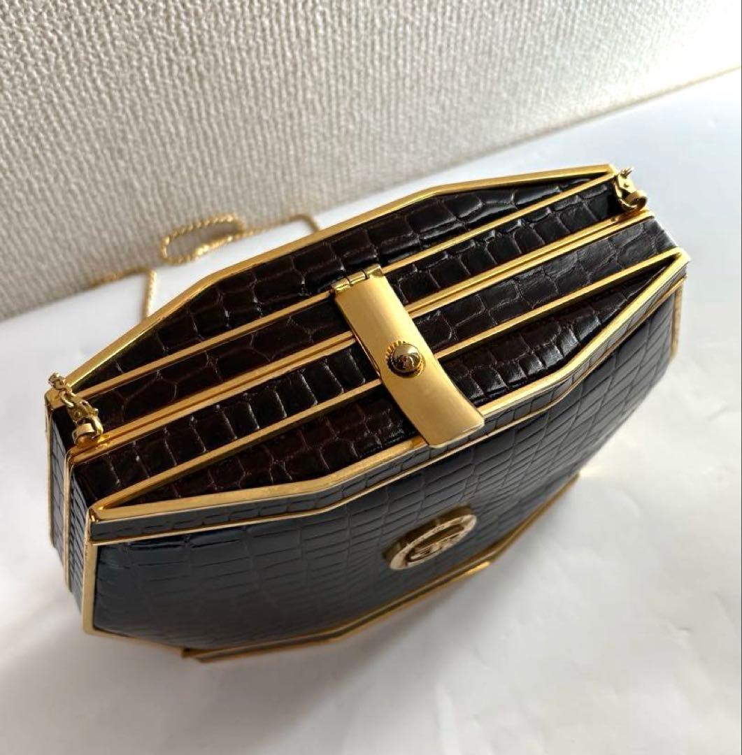 クロコダイル風ダークブラウンバッグ　パーティー