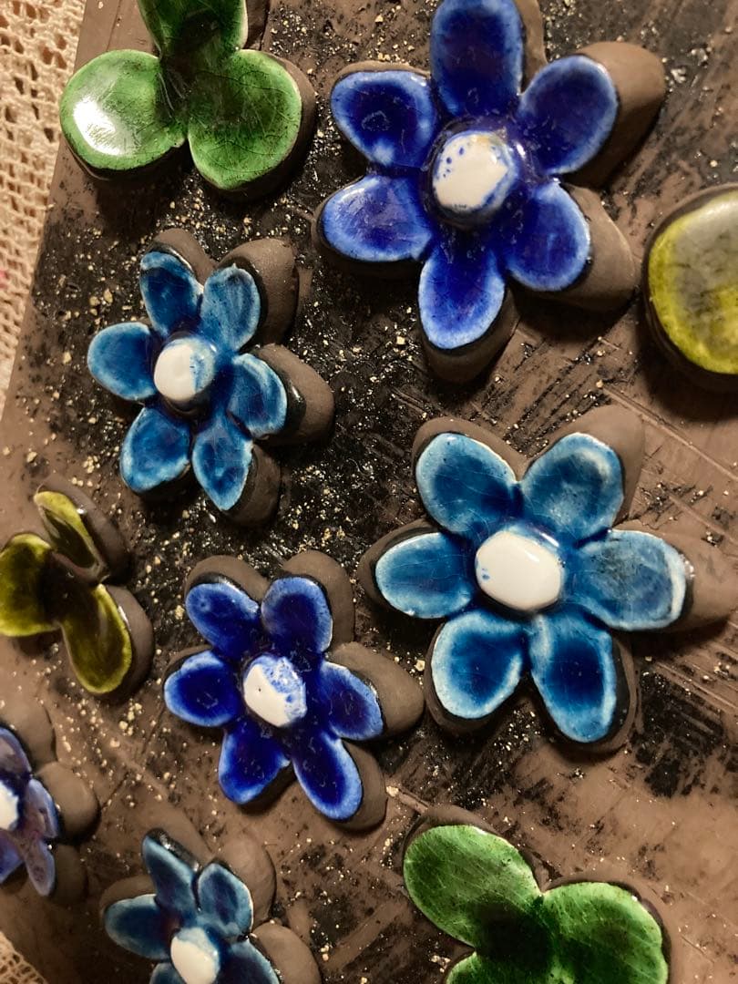 希少レア《ヴィンテージ》ジイガントフタ　【可愛いブルーのお花をモチーフした陶板】