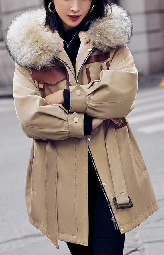 新品 ラビットファーライナーモッズコートフード付きラクーントリミング毛皮ファー