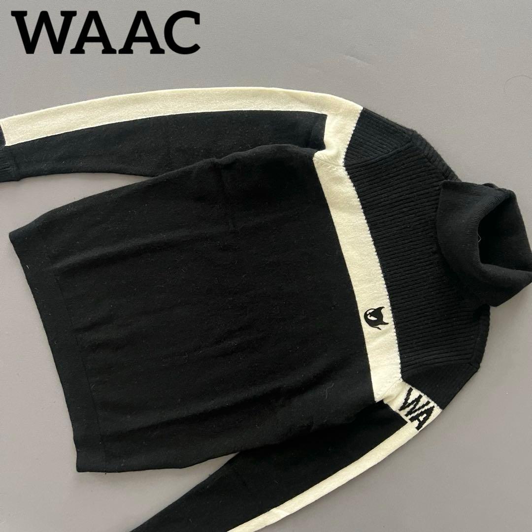 WAAC ワック　タートルネック　セーター　カシミア ゴルフ　カシミヤ　ロゴ　黒