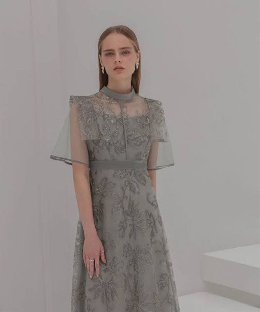 LEJA フラップデザインフラワースパンコールAラインパーティードレス