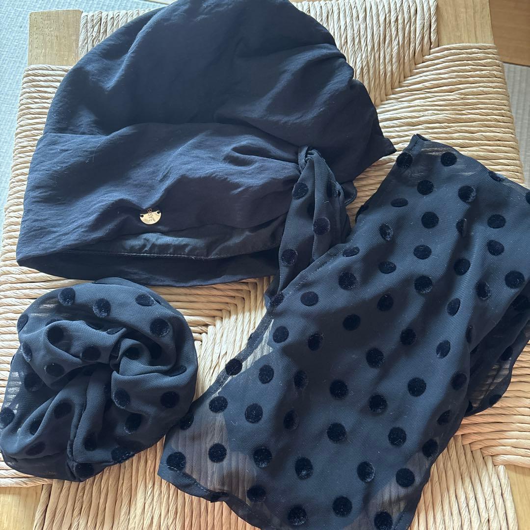 BAREN 医療用帽子のみ　黒ドットシフォン