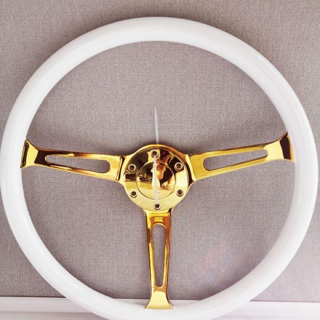 ソリッドウッドレトロビートルステアリングホイール15インチ黒金3本スポークス