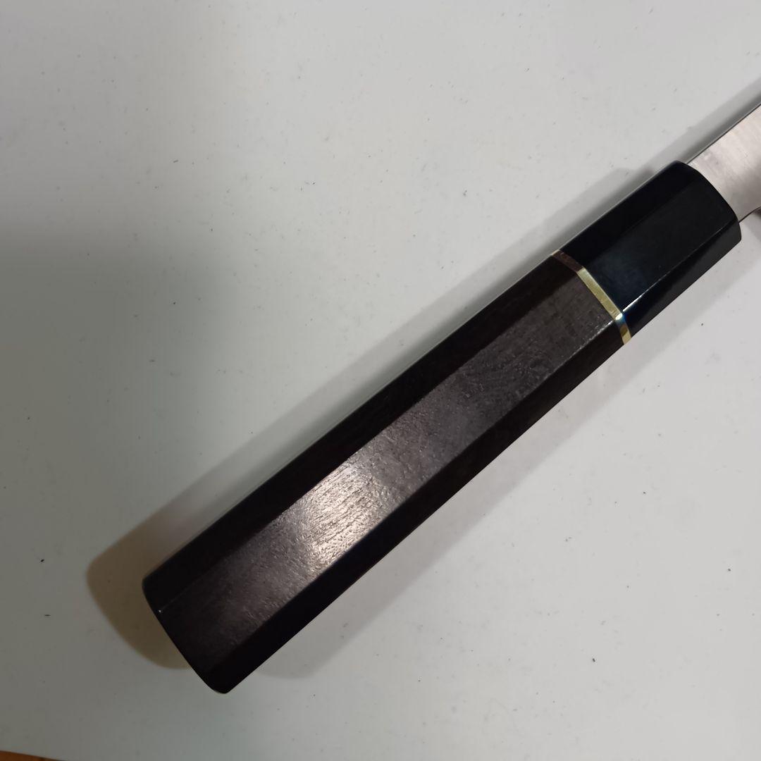 ステン本焼V金10号切付柳刃包丁33cm黒水牛黒檀八角柄