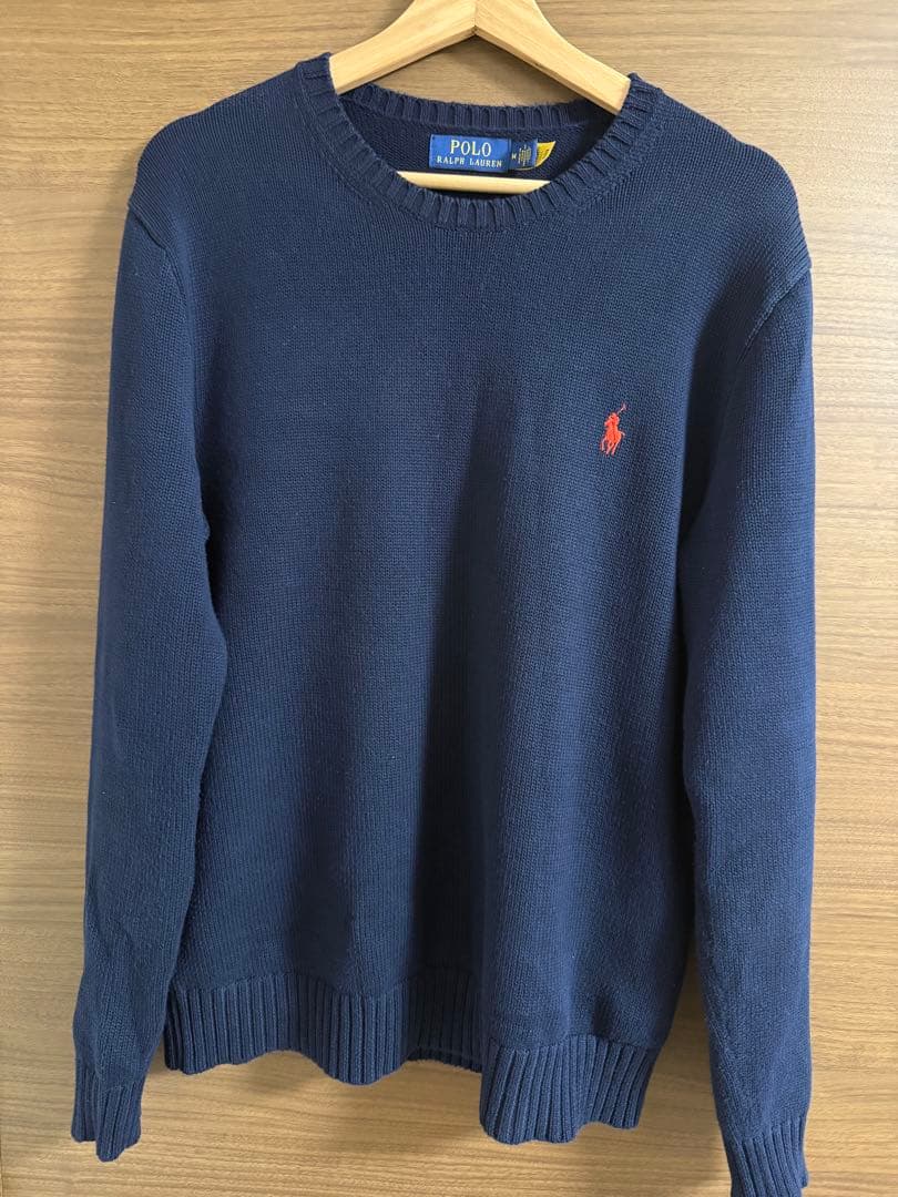 ラルフローレン　コットン　ニット　セーター　ネイビー　赤刺繍　M ポロ