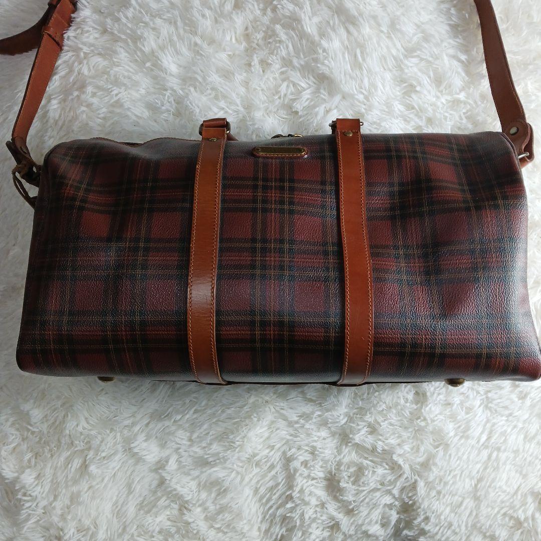 ポロラルフローレン　ボストンバック　チェック　ブラウン　PVC　レザー