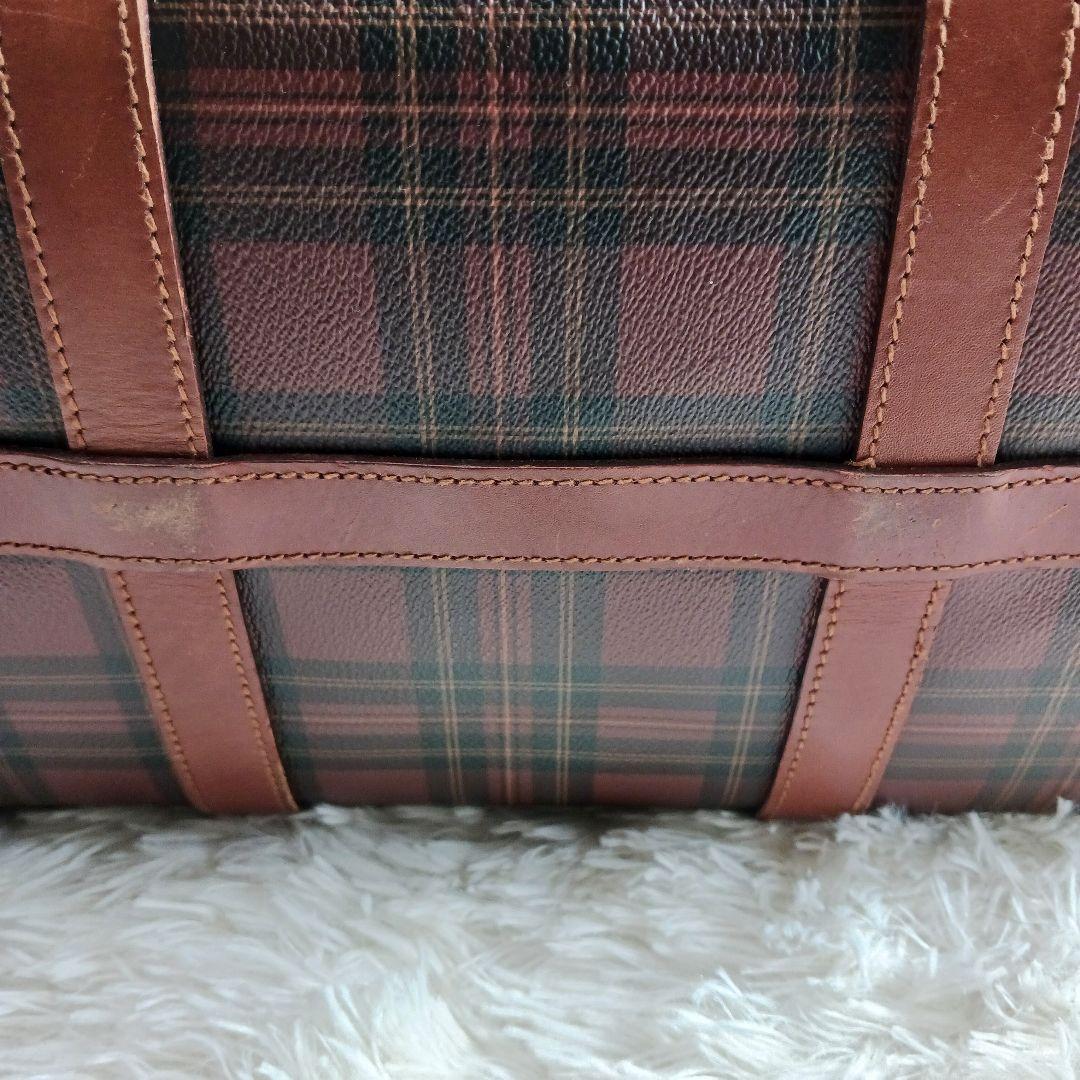 ポロラルフローレン　ボストンバック　チェック　ブラウン　PVC　レザー