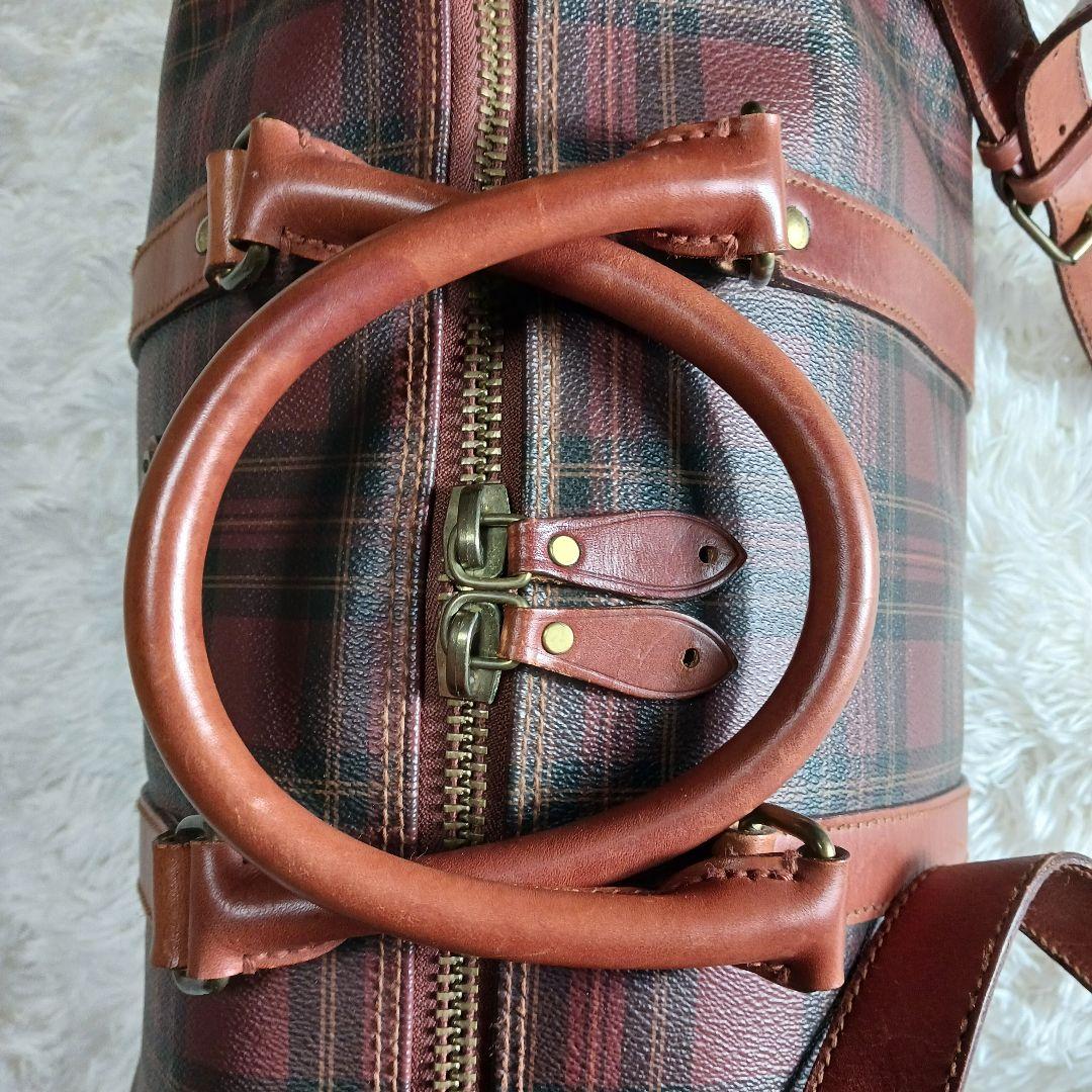 ポロラルフローレン　ボストンバック　チェック　ブラウン　PVC　レザー