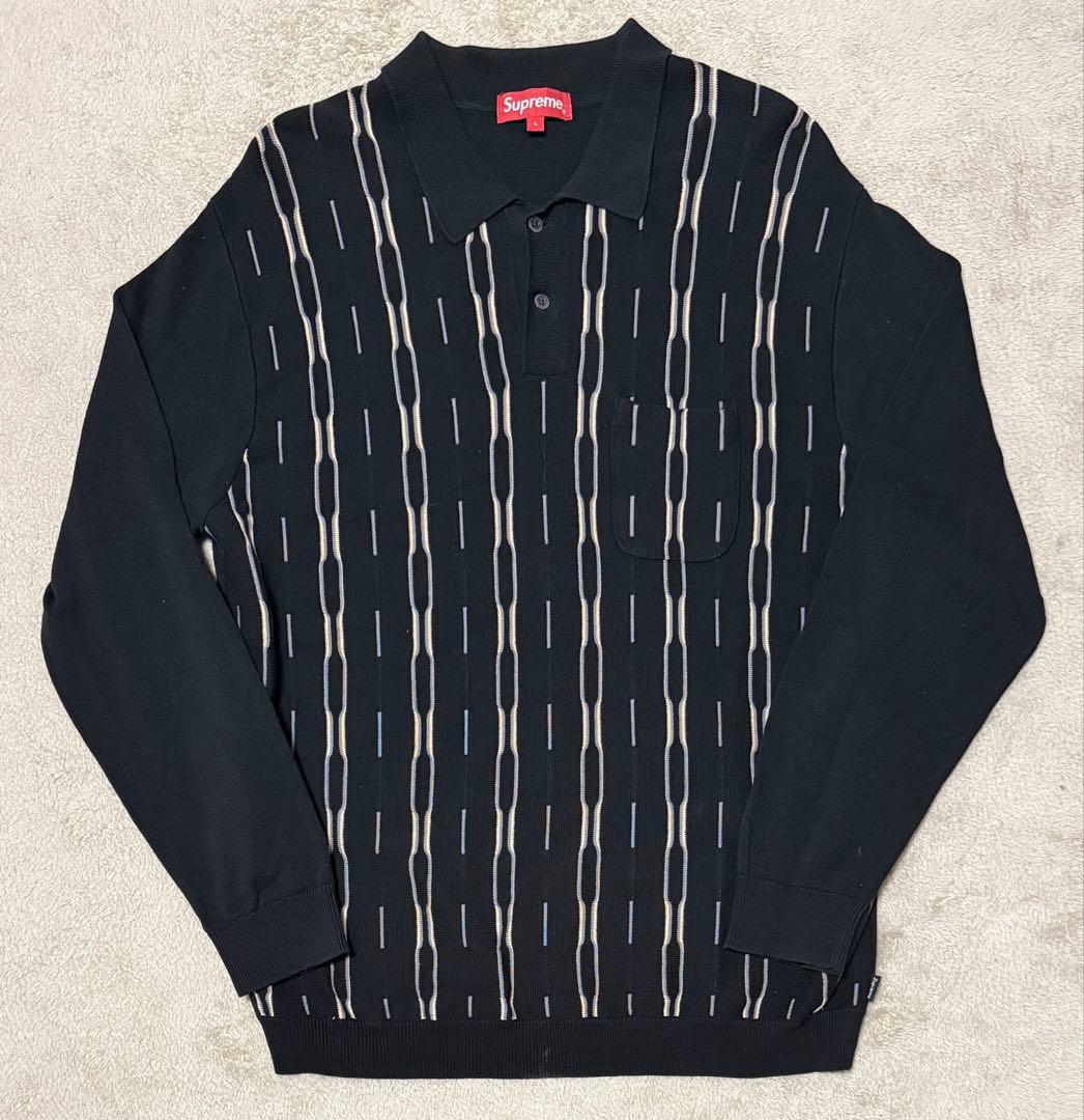 美品！Supreme Vertical Stripe Knit Polo 黒 L