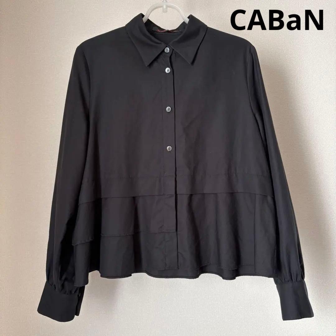 CABaNタイプライターダブルクロス アシンメトリックフリルロングスリーブシャツ