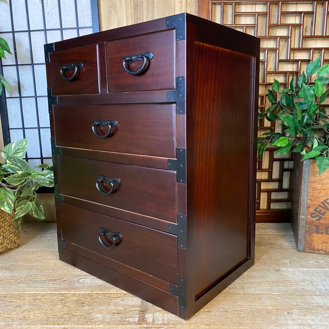 民芸家具和タンス四段五つ引き木製桐材天然無垢収納家具飾り棚和箪笥和室和風