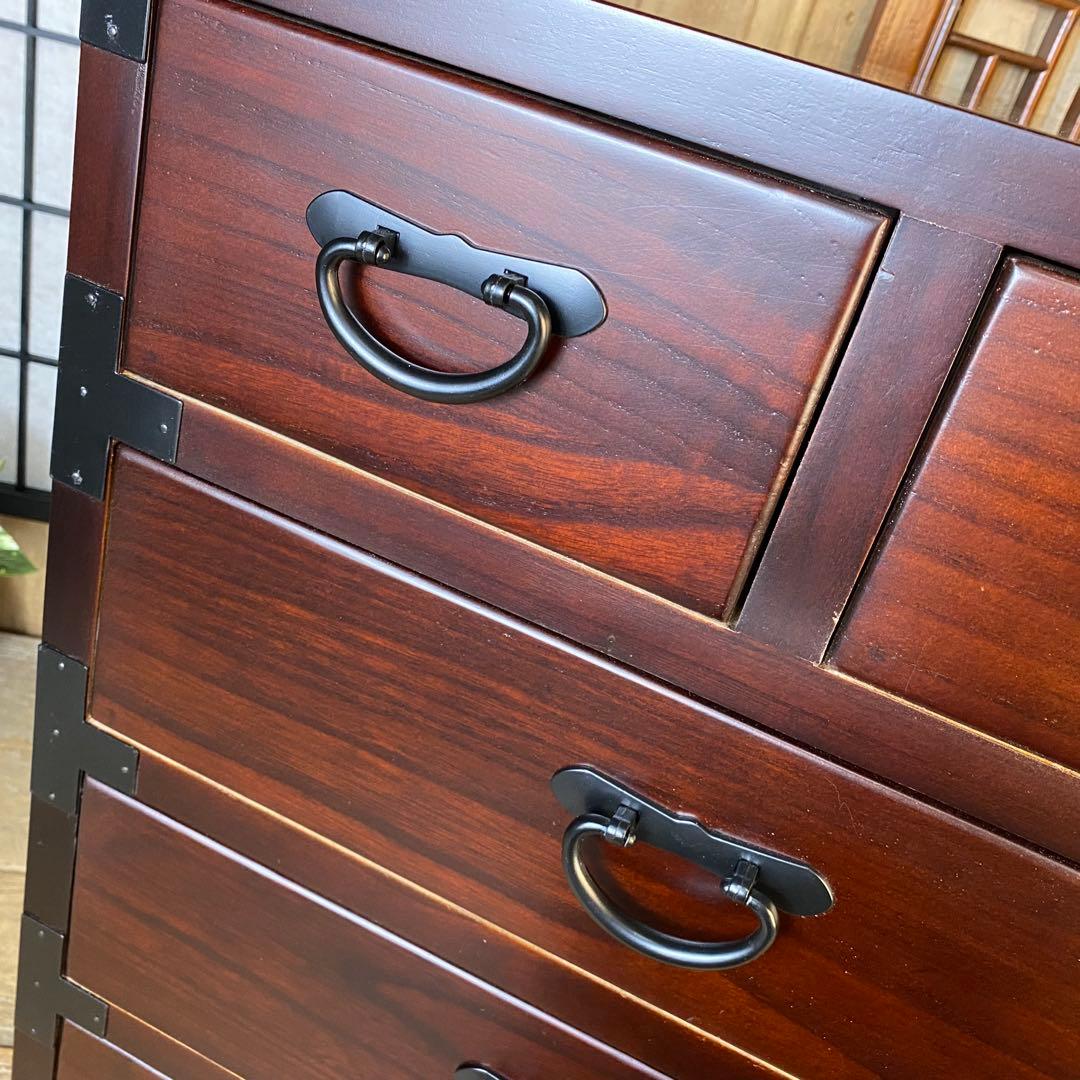 民芸家具和タンス四段五つ引き木製桐材天然無垢収納家具飾り棚和箪笥和室和風