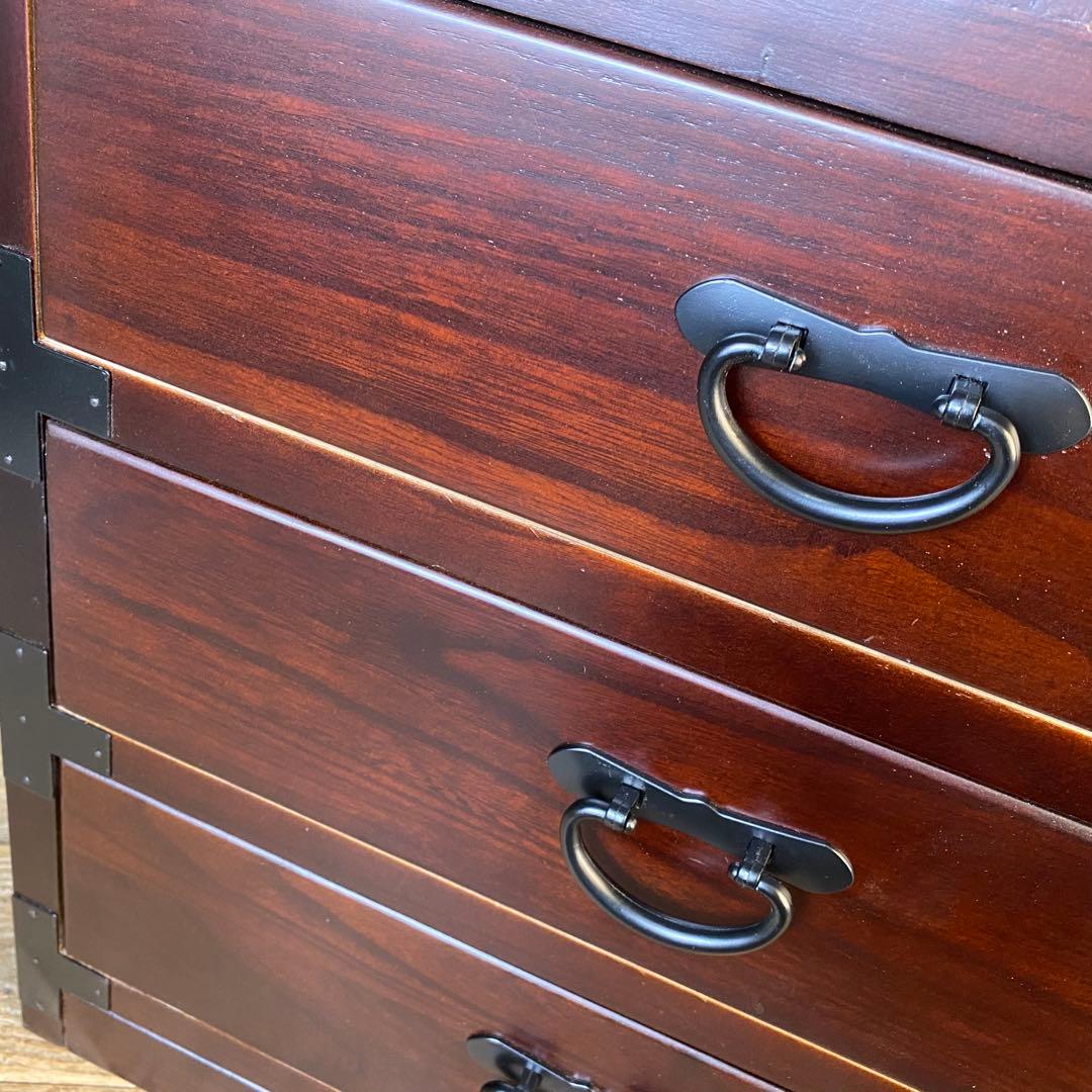 民芸家具和タンス四段五つ引き木製桐材天然無垢収納家具飾り棚和箪笥和室和風