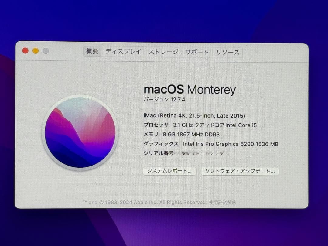 iMac 21.5インチ Retina4K 2015 256GB i5 8GB