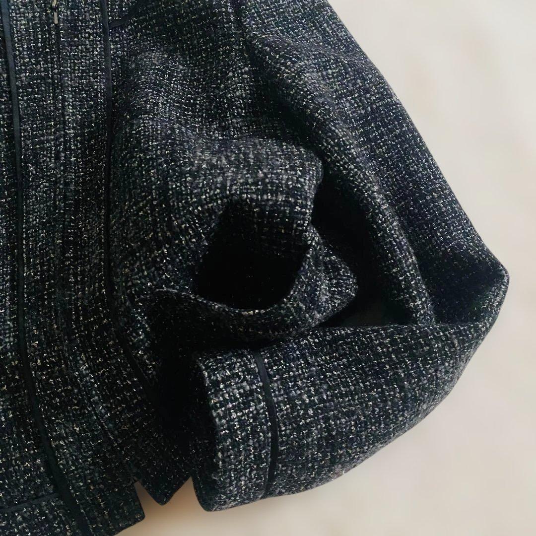 専用❗️【大きい L 】自由区　ツイード　黒　セット ノーカラー ジャケット