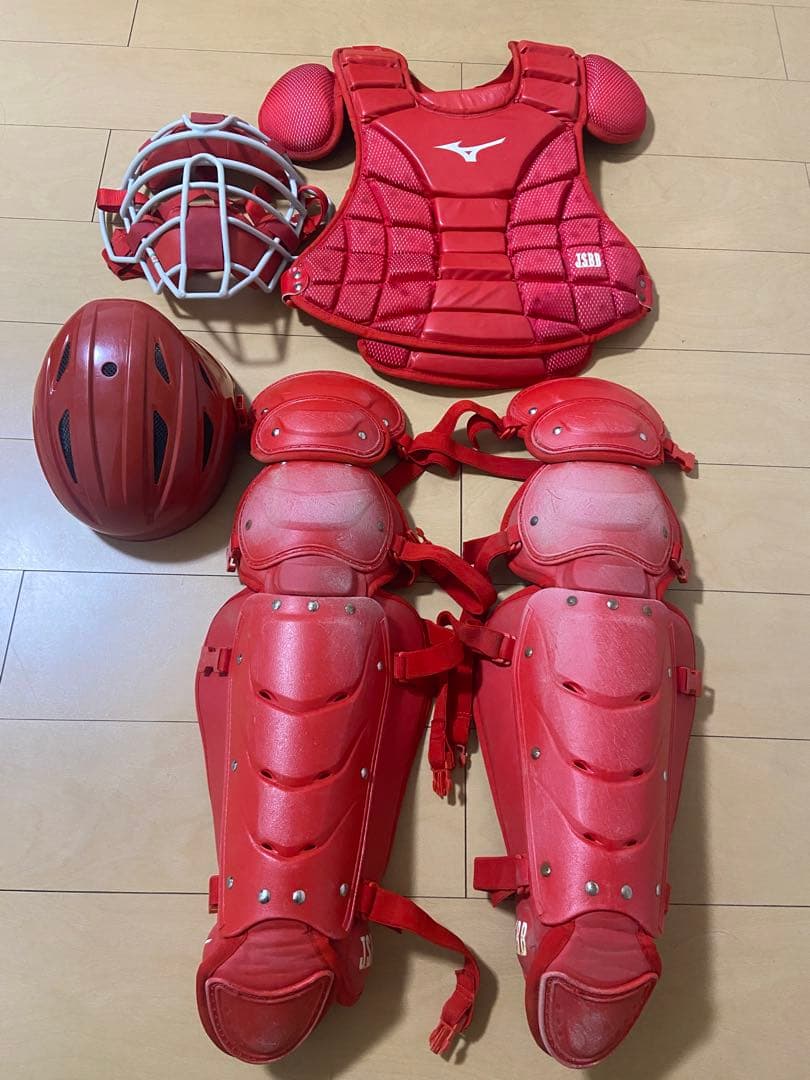 【夏キャンペーン大幅値下げ中】Mizuno キャッチャー防具フルセット　レッド