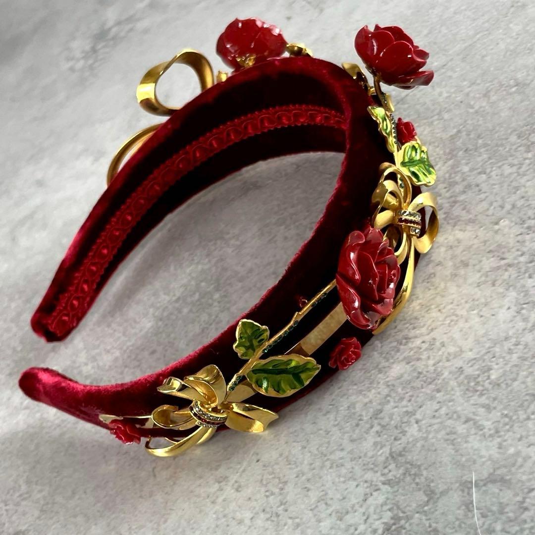 希少★ドルチェ＆ガッバーナ ベロア カチューシャ バラ ビジュー レディース 箱