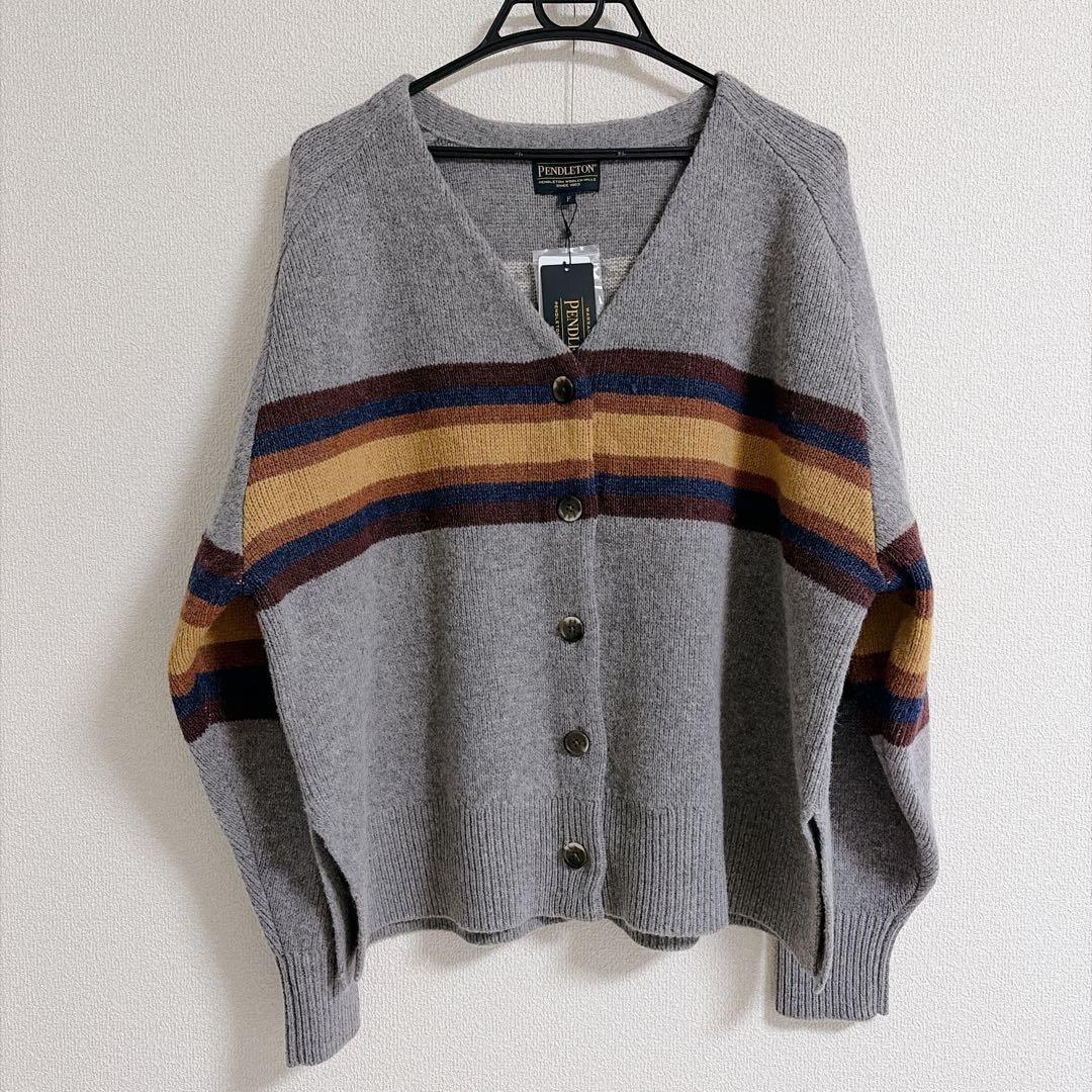 【新品未使用】ペンドルトン　カーディガン　ニット　グレー　毛　ネイティブ柄