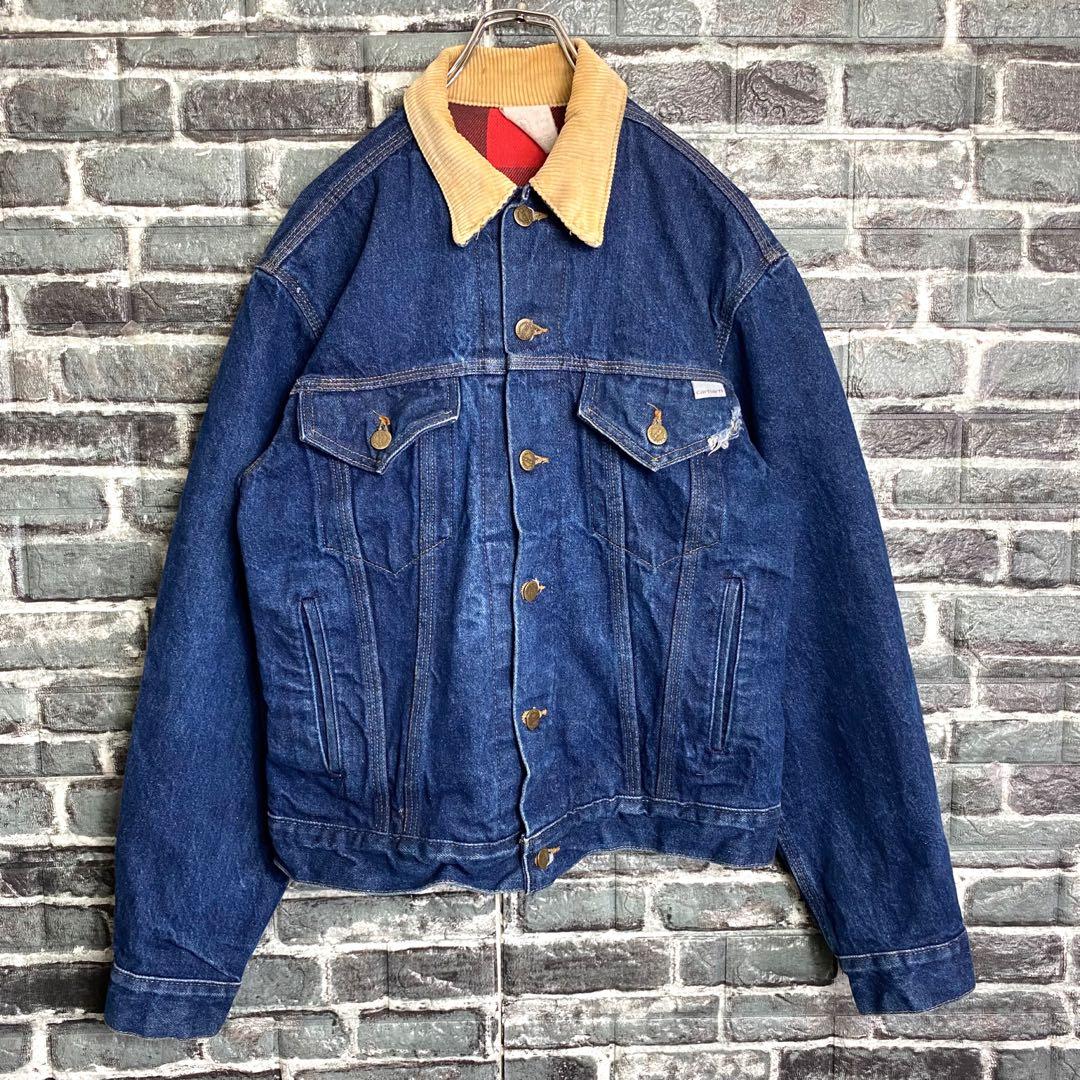 80s カーハート☆デニムジャケット 裏地チェック ゆるだぼ 星タグ ga1.