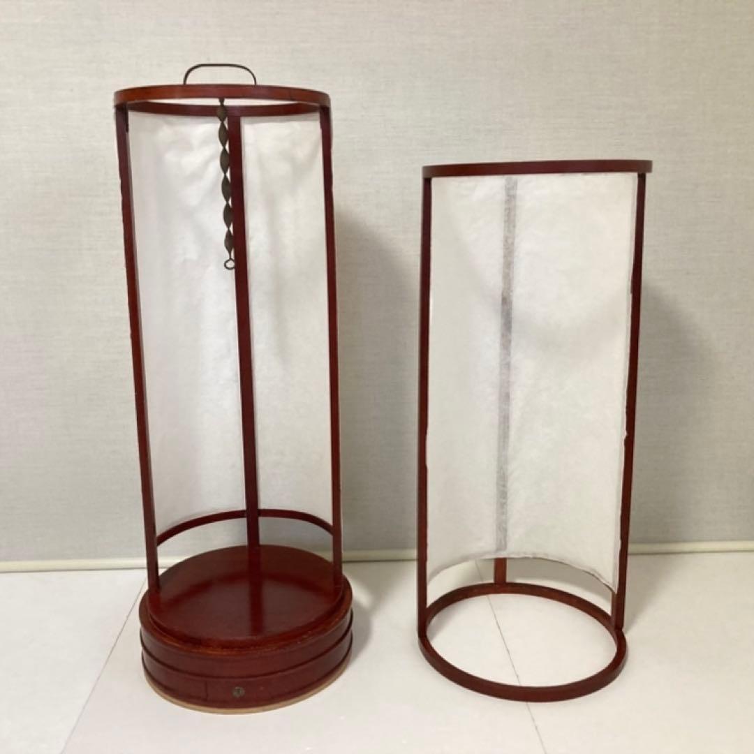 古い置行灯 行燈 ランプ スタンド 照明 木製 漆塗 朱色 大型 和風 レトロ