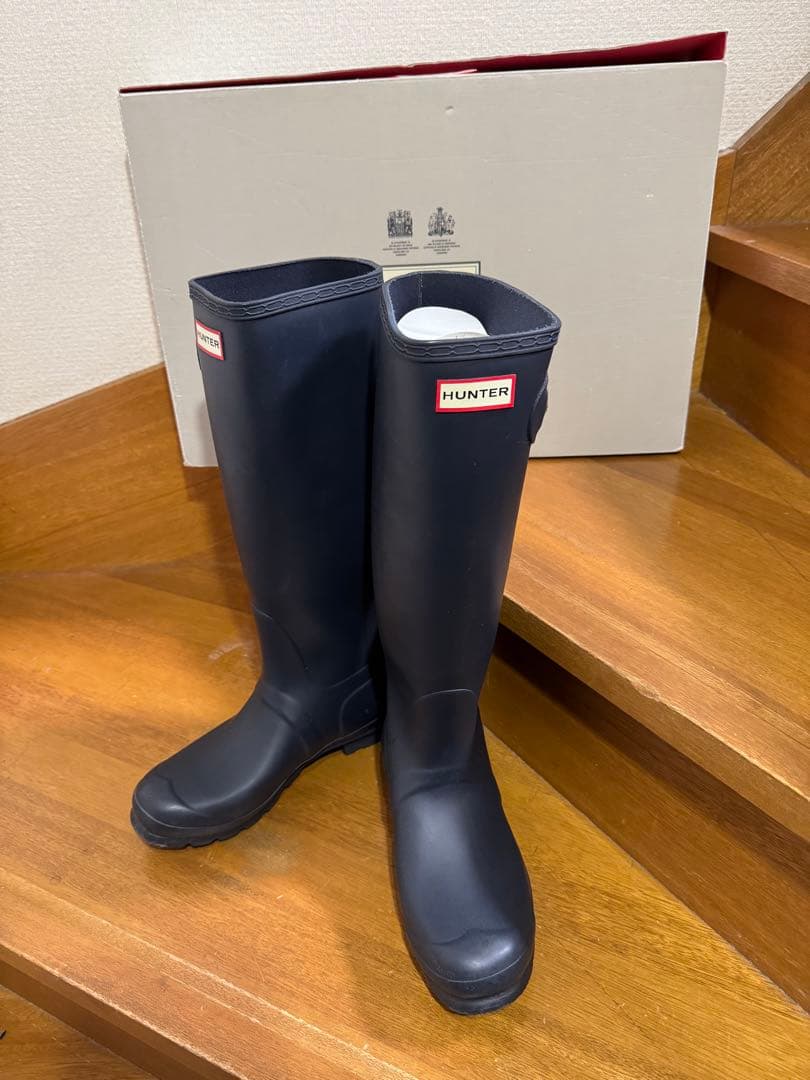 HUNTER ネイビー ロングレインブーツ