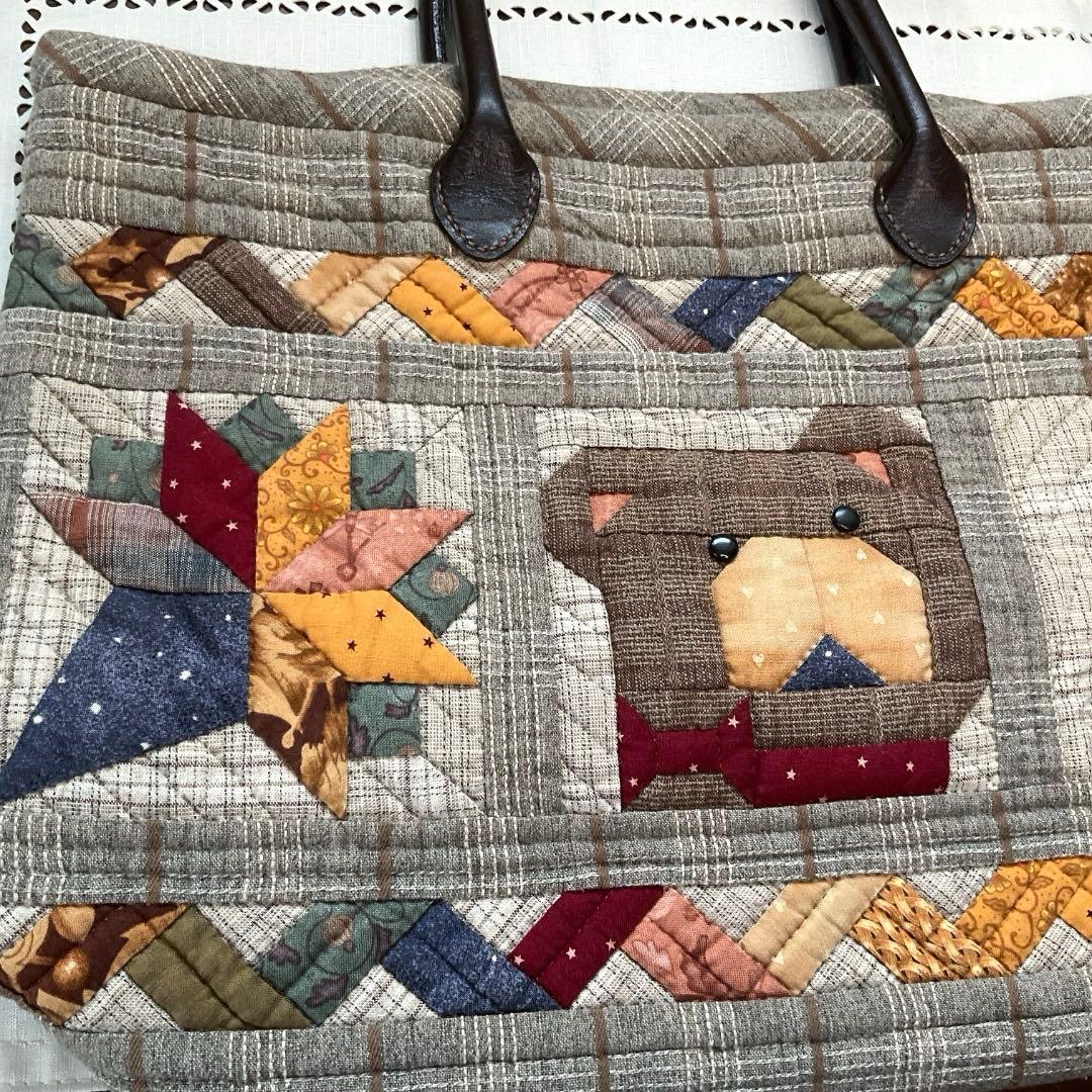 ハンドメイドパッチワークサンプラーかぼちゃ紐付きトートバッグ