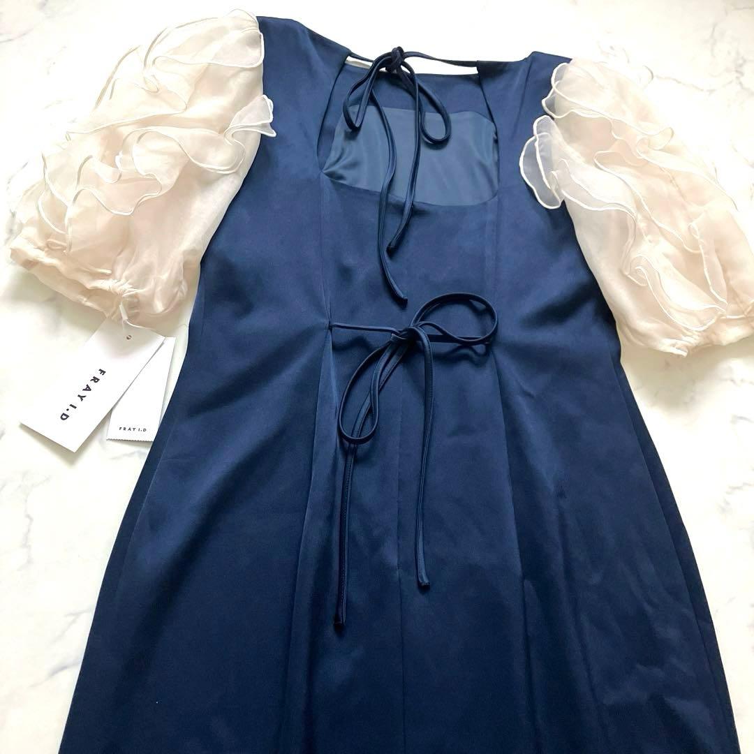 【新品未使用】フレイ アイディー　ラッフルフリルスリーブドレス ネイビー　1