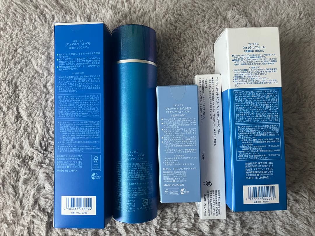 TBC デュアルクールゲル、ウォッシュフォーム、プロテクトオイル、クリーム