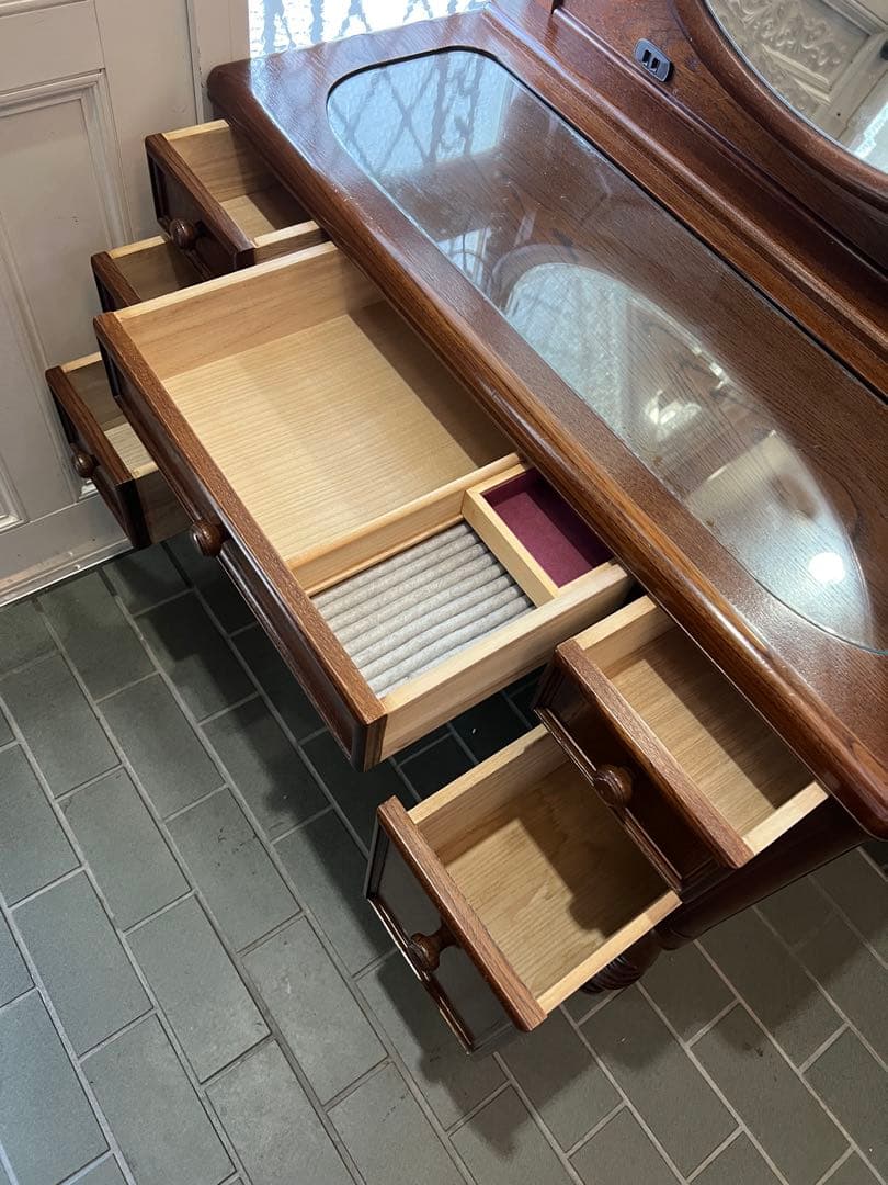 ★希少品！！ 木製ブラウンドレッサー・鏡台 アンティーク美品　最高級銅引ミラー