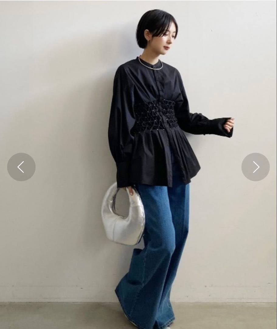 【未使用品】Ameri BLOOM SHIRRING SHIRT ブラック